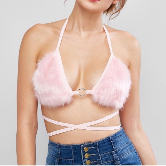 pink fluffy bralette